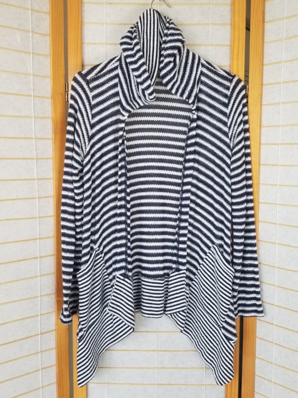 Splendid Hooded Cardigan Size Small Beachy Boho Nautical Navy Stripe